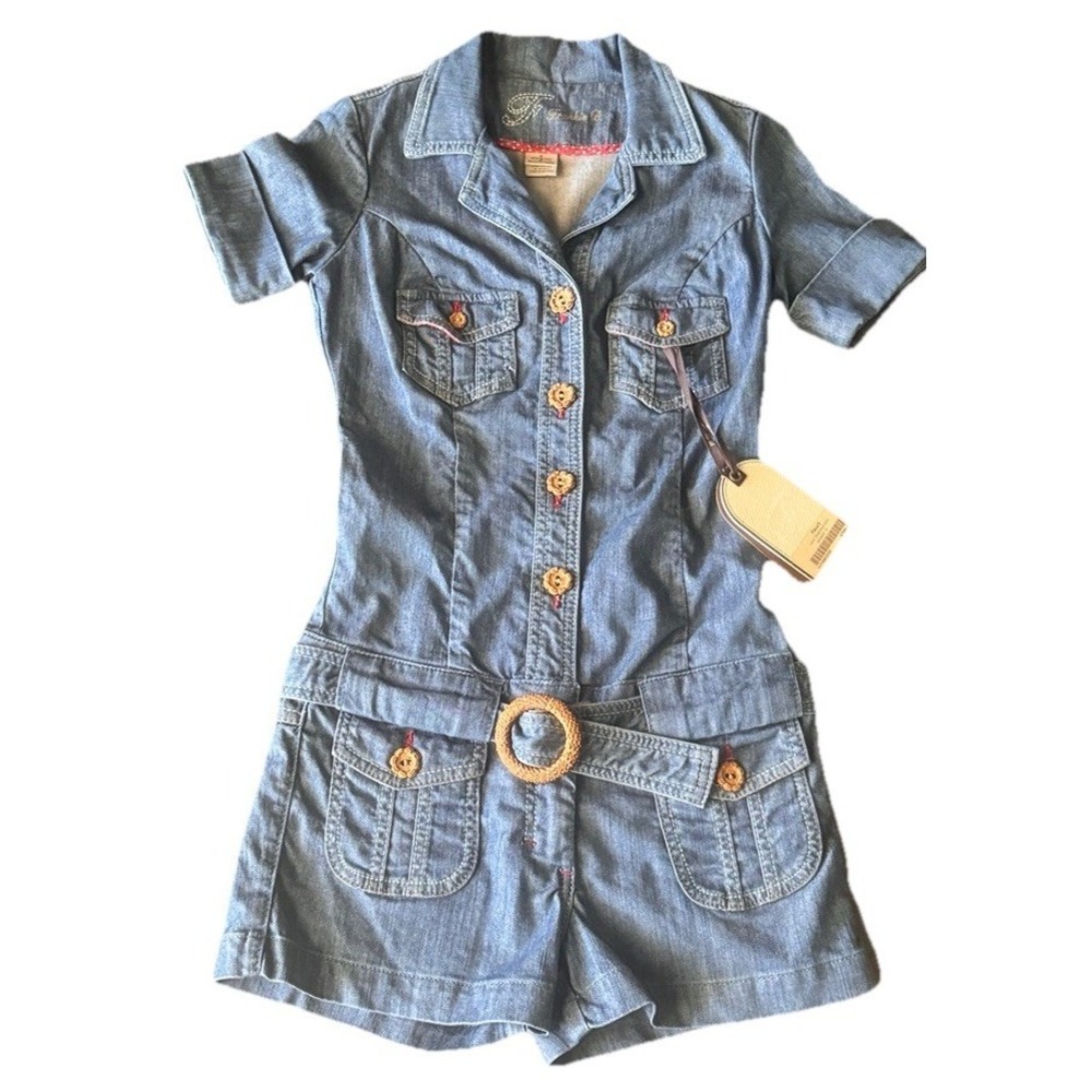 Frankie B Jeans Denim Y2K Jumpsuit Romper Blue 0 Small Belted Rare New